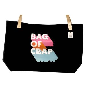 Large oversized tote bag labeled 'Bag of Crap' for versatile use
