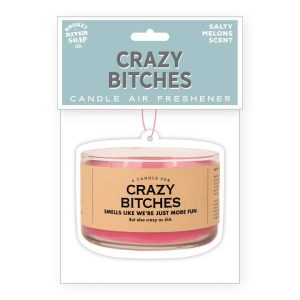 Humorous 'Crazy Bitches' car air freshener with a bold design