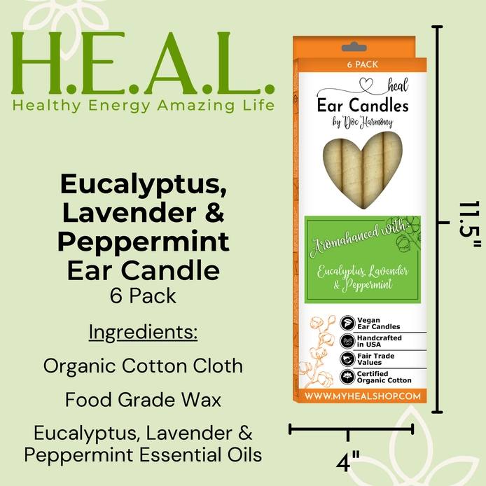 Eucalyptus, lavender, and peppermint ear candles by Doc Harmony for relaxation