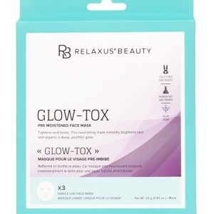 Glow Tox facial sheet masks, displayer of 12 for radiant skin