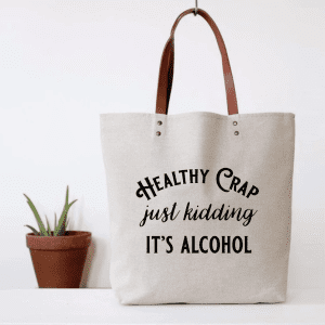 FUN CLUB Healthy Crap tote bag with leather straps for wine and shopping