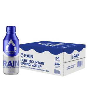 RAIN 16oz aluminum bottled spring water, 24-pack