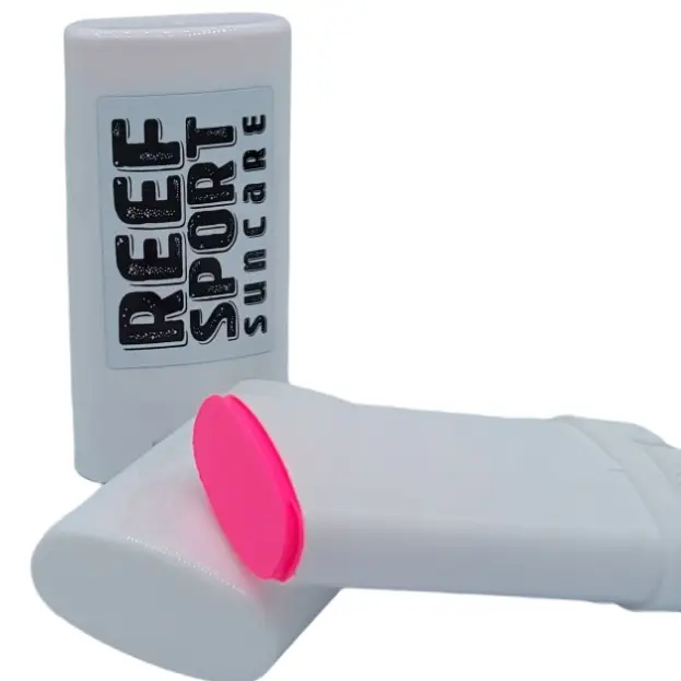 Featured image for “Bright Reef-Colored Zinc Nose & Face Sunscreen Stick – Pink & Yellow with Neoprene Holder”