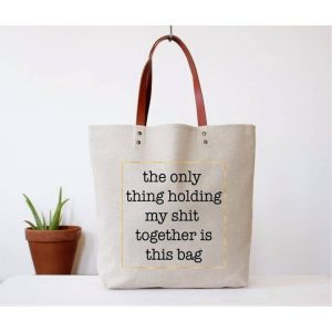 Funny 'Shit Together' canvas tote bag for moms and groceries